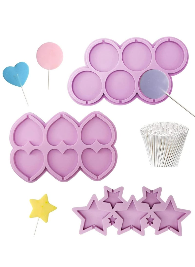 Loquat 3Pcs Lollipop Molds Chocolate Candy Mold，Round Heart Star Sucker Molds for Making Chocolate, Candy - Image 1