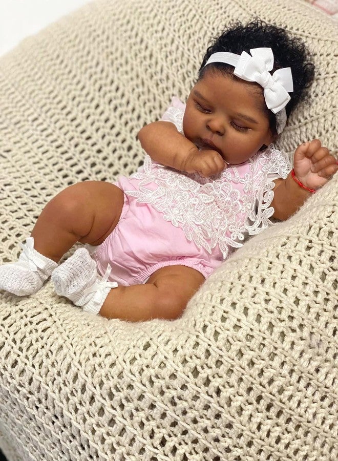 Zero Pam 20 Inch Black Reborn Baby Dolls Girl, Realistic African American Baby Dolls, Black Lifelike Silicone Full Body Babys Doll, Anatomically Babies Doll Curly Hair As Xmas Gifts - Image 1