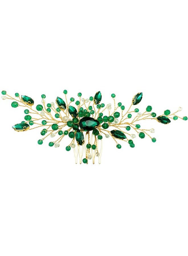 BETITETO Bride Wedding Hair Comb Green Crystal Golden Bridal Hair Vine Piece Accessories for Women Girls Party Photography - Image 1