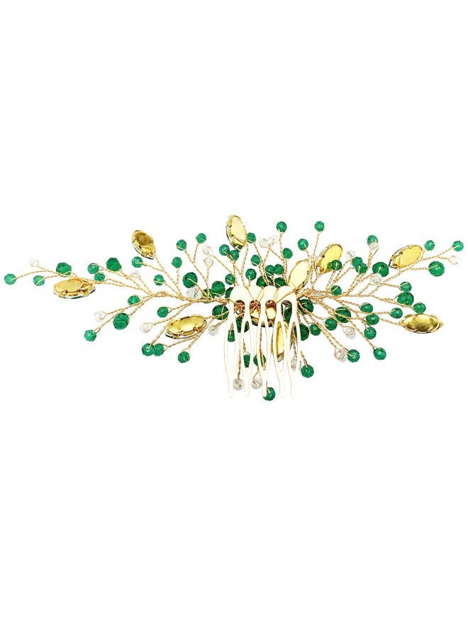 BETITETO Bride Wedding Hair Comb Green Crystal Golden Bridal Hair Vine Piece Accessories for Women Girls Party Photography - Image 5