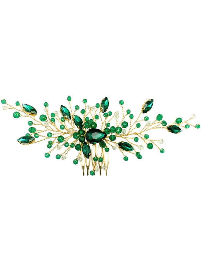 BETITETO Bride Wedding Hair Comb Green Crystal Golden Bridal Hair Vine Piece Accessories for Women Girls Party Photography - Image 3
