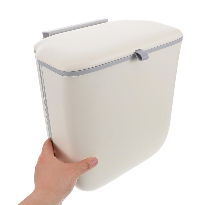 Foldable Hanging Kitchen Trash Can With Lid Cream Yellow Space Saving Under Sink Bin - Image 5