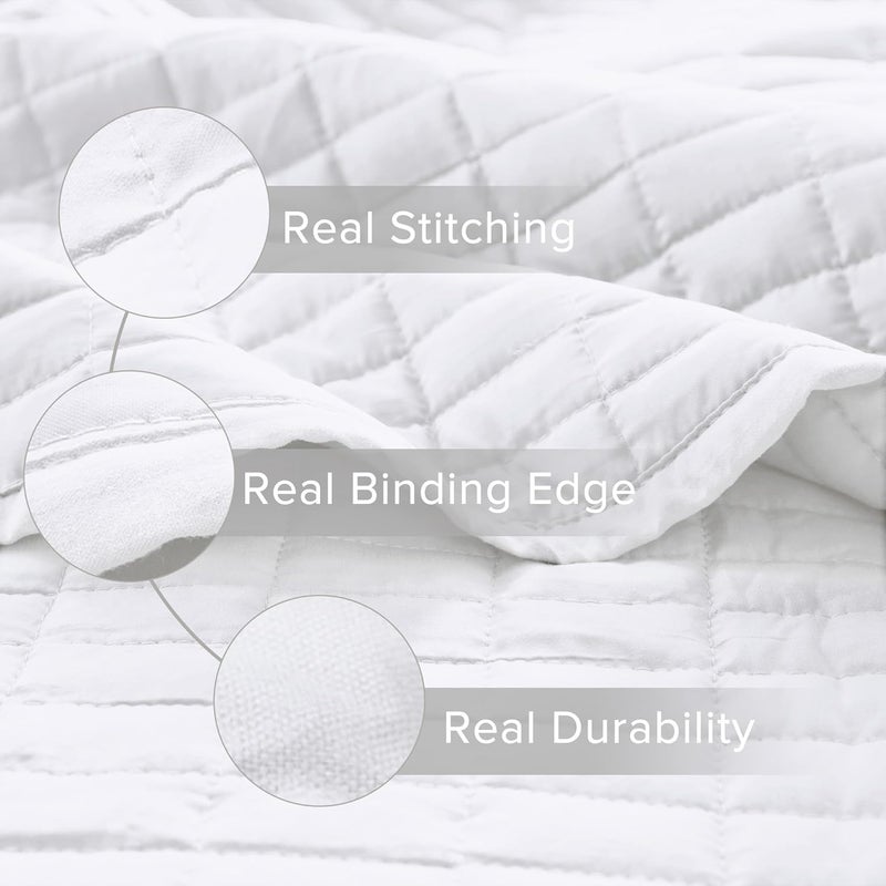 Comfort Spaces Kienna Quilt Set- Double Sided Stitching Design Summer Blanket, Lightweight, Soft, All Season Bedding Layer, Matching Sham, White, Coverlet Twin/Twin XL(66"x90") 2 Piece - Image 4
