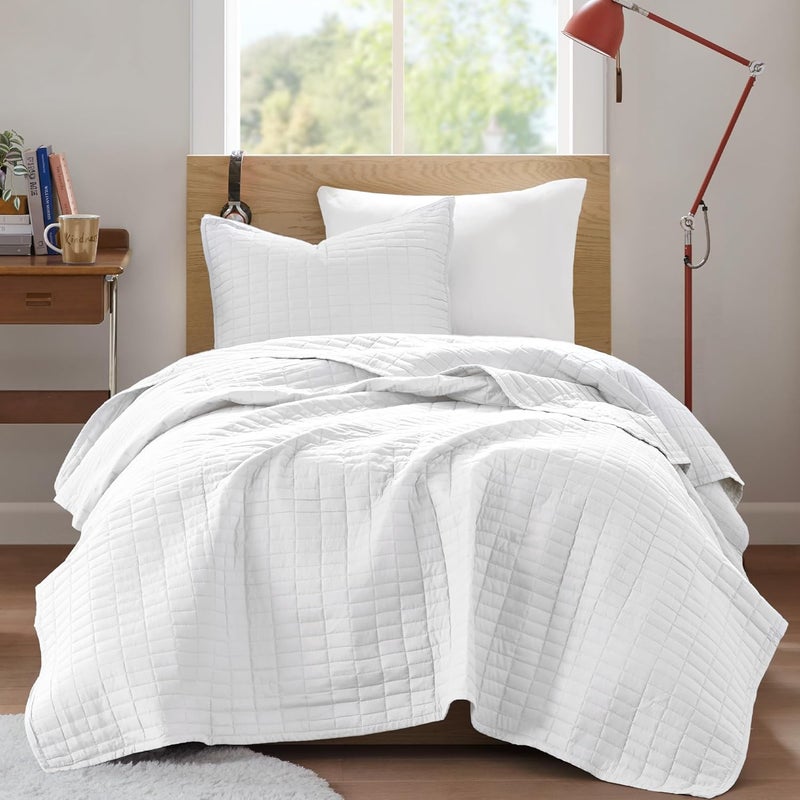 Comfort Spaces Kienna Quilt Set- Double Sided Stitching Design Summer Blanket, Lightweight, Soft, All Season Bedding Layer, Matching Sham, White, Coverlet Twin/Twin XL(66"x90") 2 Piece - Image 2