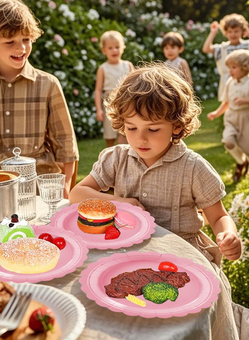 URbazaar 200 Pcs Pink Paper Plates and Napkins, Light Pink Party Supplies Include Scalloped Plate Napkins Cups Plastic Spoons Forks Knives for Baby Shower, Wedding, Birthday - Image 4