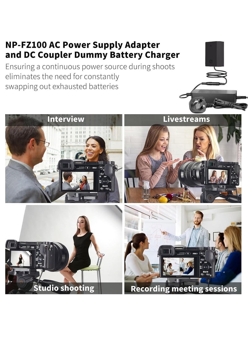 TIGER - NP-FZ100 AC Power Supply Adapter + BC-QZ1 Battery Charger Kit Compatible with Sony Alpha A6600, FX3, a7C, A1, A7 III, A7 IV, A7R III, A7R IV, A7S III, A9, A9 II, A9R, A9S – Fast Charging and Continuous Power for Cameras - Image 1