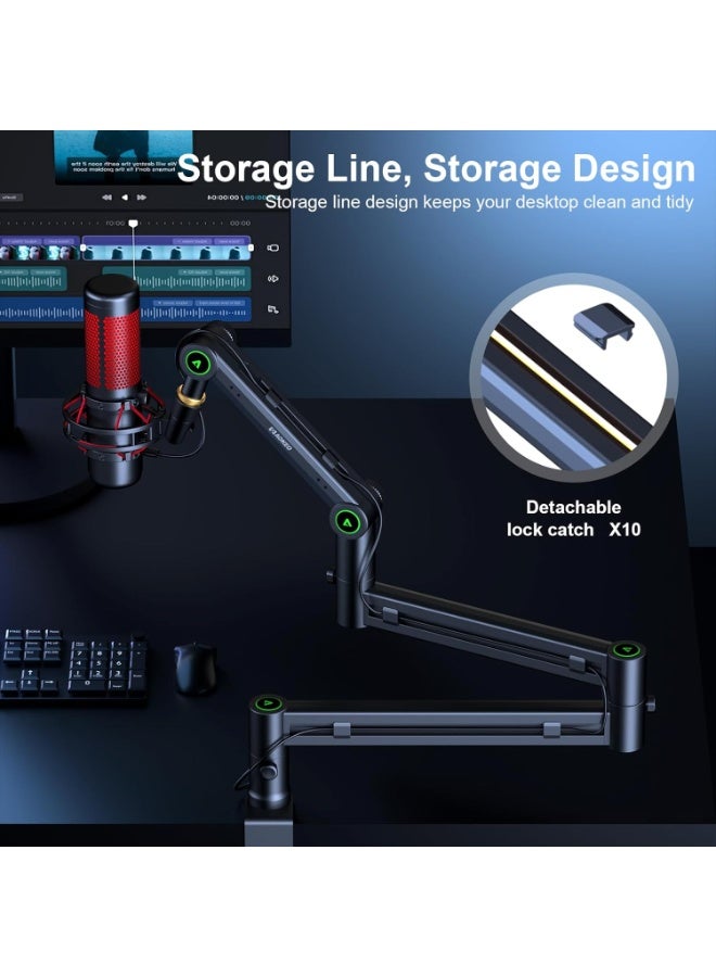 FlashHawk 2025 Upgraded Microphone Boom Arm, Low Profile Mic Stand 360° Rotatable Desk Mount For Blue Yeti,Snowball iCE,HyperX QuadCast,SoloCast,Elgato Wave,Etc - Image 5