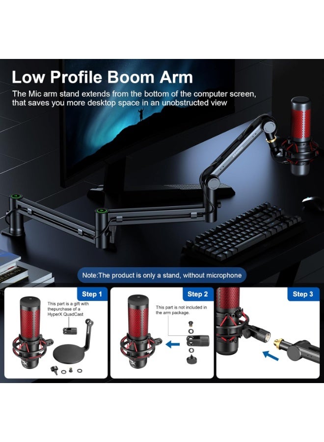 FlashHawk 2025 Upgraded Microphone Boom Arm, Low Profile Mic Stand 360° Rotatable Desk Mount For Blue Yeti,Snowball iCE,HyperX QuadCast,SoloCast,Elgato Wave,Etc - Image 3