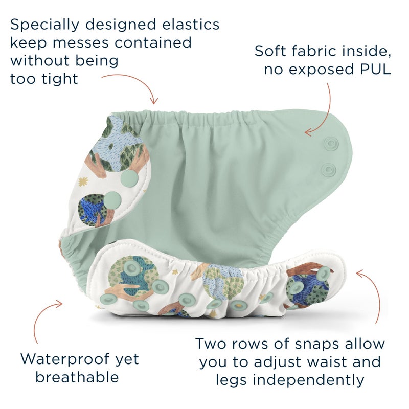 Esembly Cloth Diaper Cover - Reusable Swim Diaper, Waterproof, Breathable - Adjustable Outer Layer Over Absorbent Inner for Blowout Protection - Mist, Size 2 (18-35lbs) - Image 4