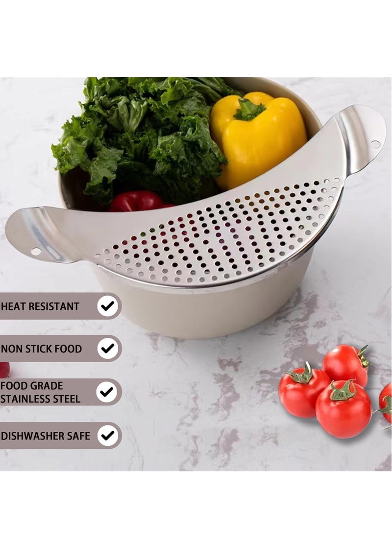 SYOSI Half Moon Pot Strainer Stainless Steel, 2 Pack Pasta Strainer, Heat Resistant Food Colander for Draining Spaghetti, Pasta, Noodles, Vegetables, Suitable for Pots or Containers Up to 10 Inches - Image 4