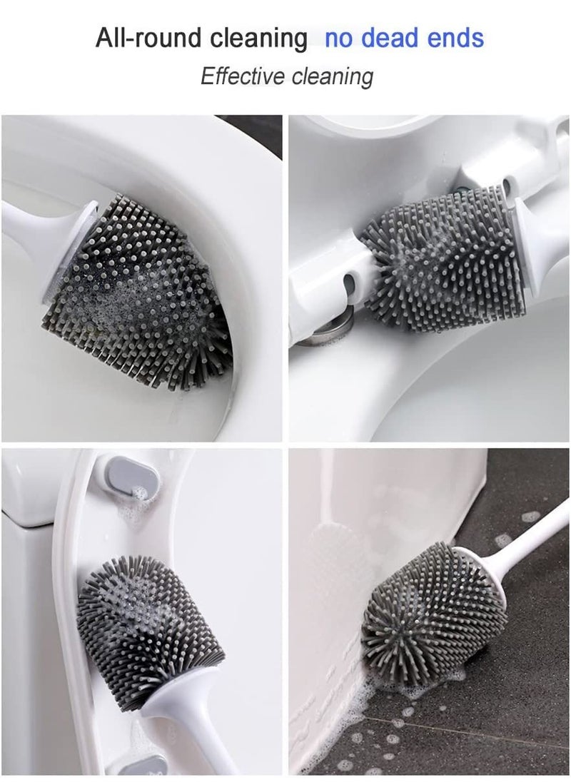 SYOSI - Silicone Toilet Brush and Holder Toilet Cleaning Bathroom Brush Holder Set Silicone Toilet Cleaning Brush Kit with Soft Bristle Brush White - Image 1