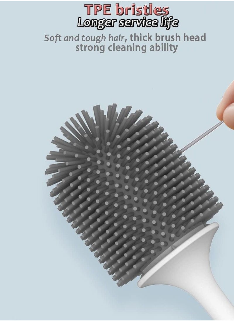 SYOSI - Silicone Toilet Brush and Holder Toilet Cleaning Bathroom Brush Holder Set Silicone Toilet Cleaning Brush Kit with Soft Bristle Brush White - Image 1