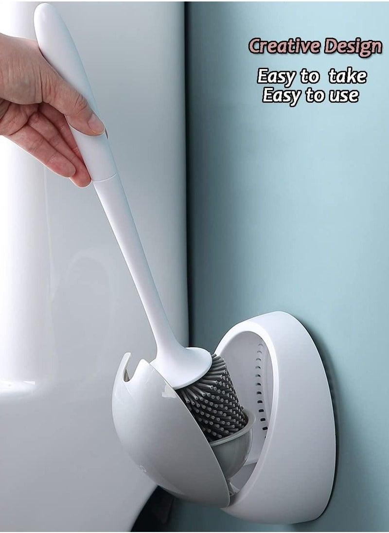 SYOSI - Silicone Toilet Brush and Holder Toilet Cleaning Bathroom Brush Holder Set Silicone Toilet Cleaning Brush Kit with Soft Bristle Brush White - Image 1