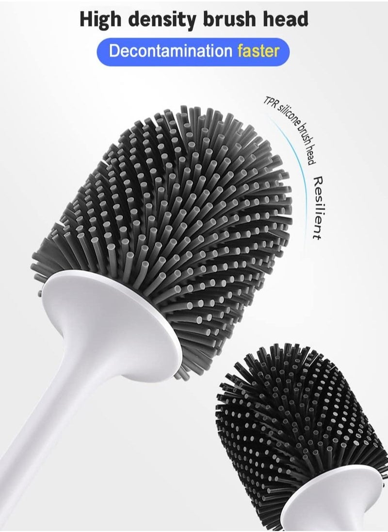 SYOSI - Silicone Toilet Brush and Holder Toilet Cleaning Bathroom Brush Holder Set Silicone Toilet Cleaning Brush Kit with Soft Bristle Brush White - Image 1