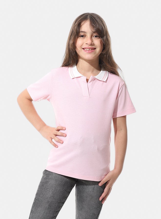 Andora Johnny Collar Pique Polo Shirt _ Rose & White - Image 1