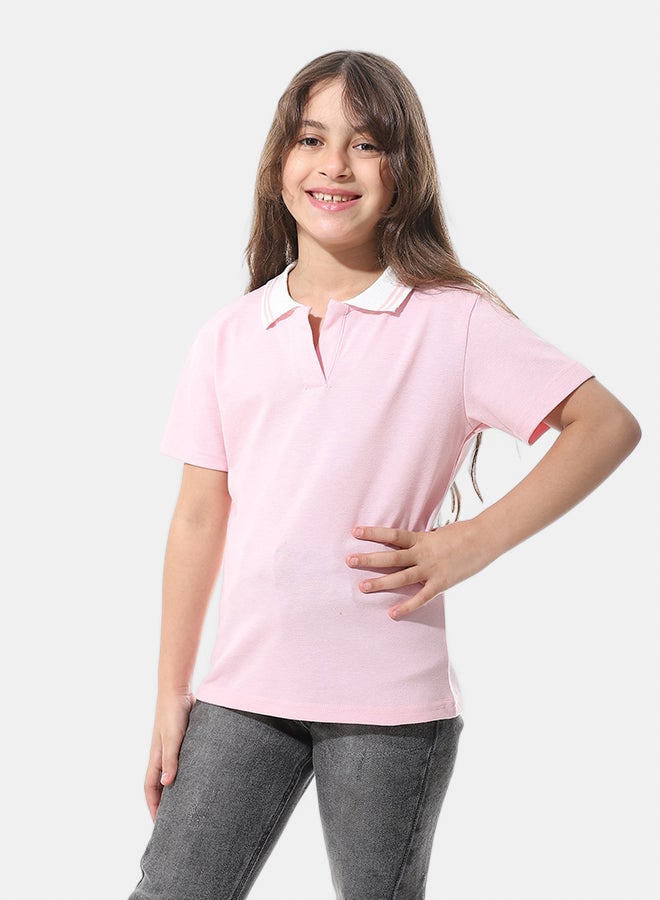 Andora Johnny Collar Pique Polo Shirt _ Rose & White - Image 2