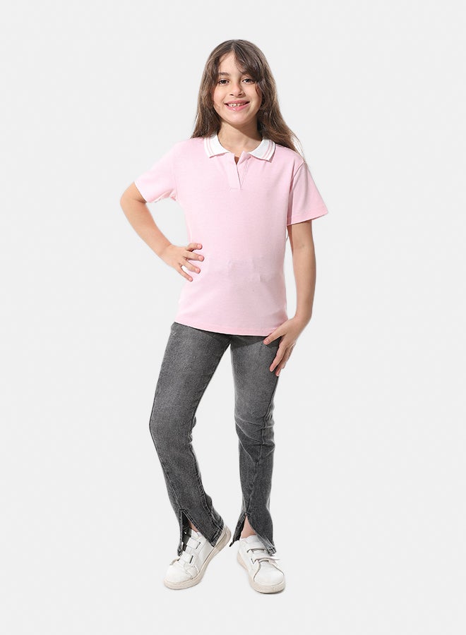 Andora Johnny Collar Pique Polo Shirt _ Rose & White - Image 5