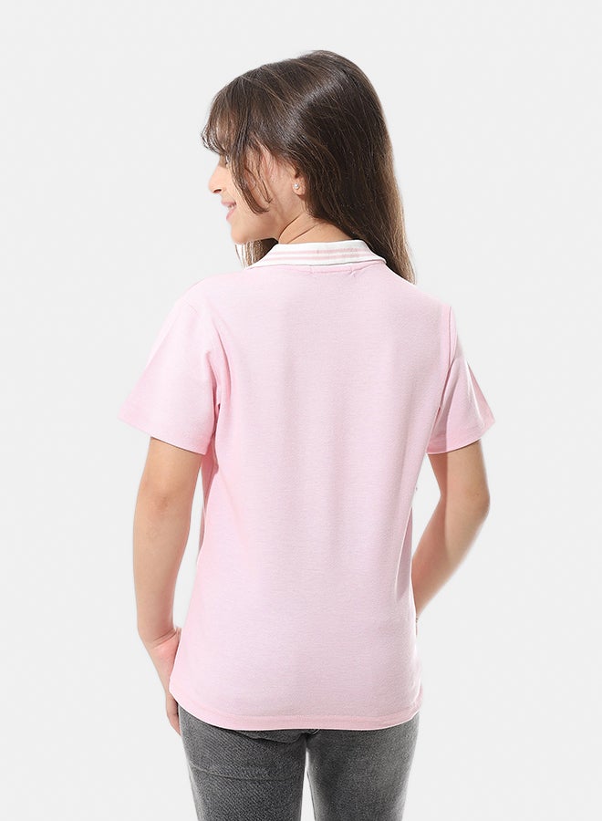 Andora Johnny Collar Pique Polo Shirt _ Rose & White - Image 4