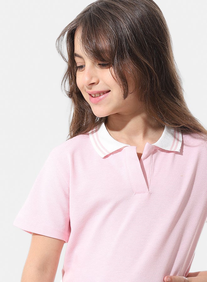 Andora Johnny Collar Pique Polo Shirt _ Rose & White - Image 3