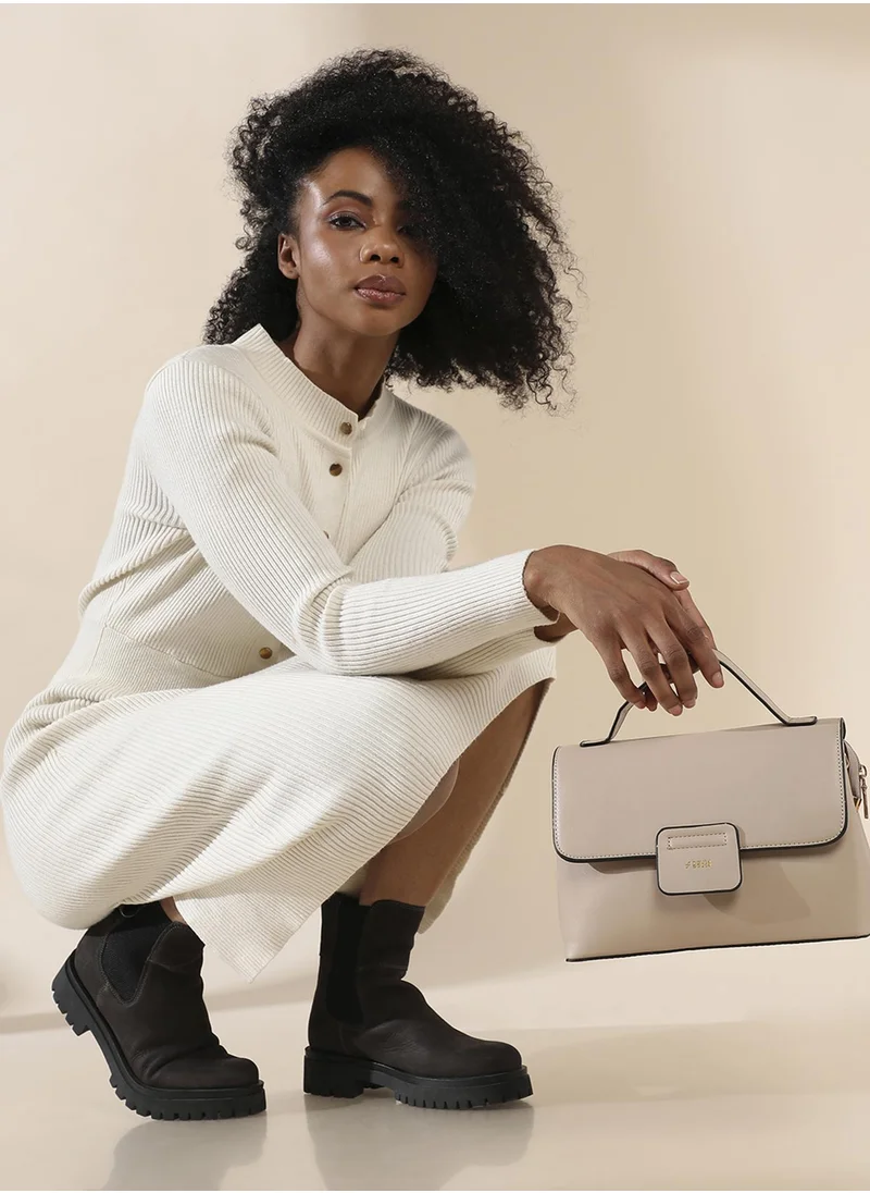 صوص هاوت Structured Flap Handbag - Beige
