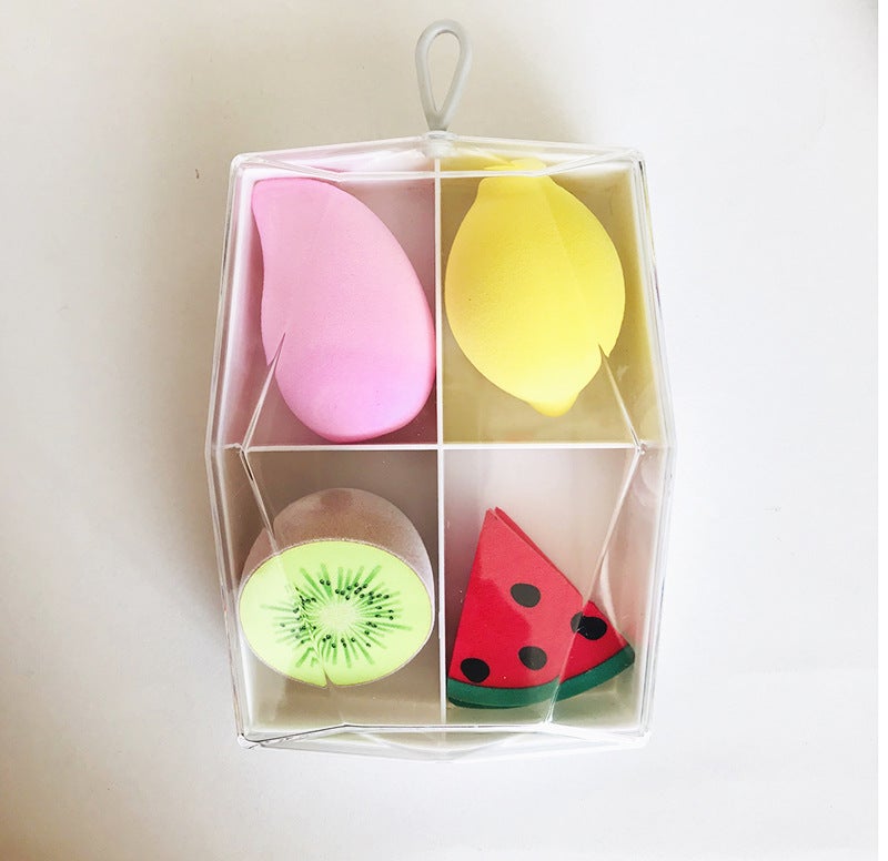 Generic Fruit-Themed Makeup Sponge Set Gift Box Mango Lemon Kiwi Watermelon 4 Pack 