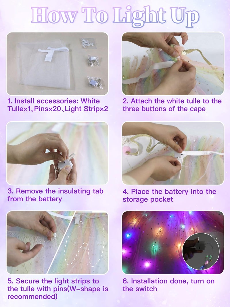 Fuzmo Light Up Princess Dress Up for Girls 3 4 5 6, Kids Dress Up Clothes with Accessories, Princess Toy for Toddlers Birthday Gift (Purple) - Image 3