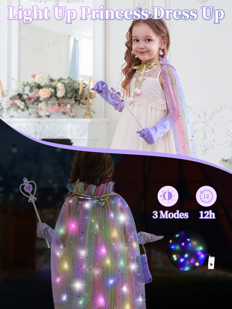 Fuzmo Light Up Princess Dress Up for Girls 3 4 5 6, Kids Dress Up Clothes with Accessories, Princess Toy for Toddlers Birthday Gift (Purple) - Image 2