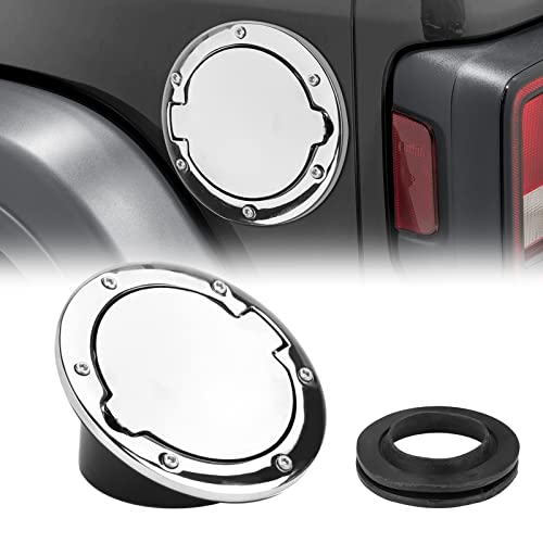 Parfyter Fuel Filler Door Cap Electroplate Silvery Gas Cover Cap Compatible with Jeep Wrangler 2007-2017 JK & Unlimited 2 door and 4 door + US Flag stickers cross bar Accessories，Aluminum+ABS Accessories - Image 1