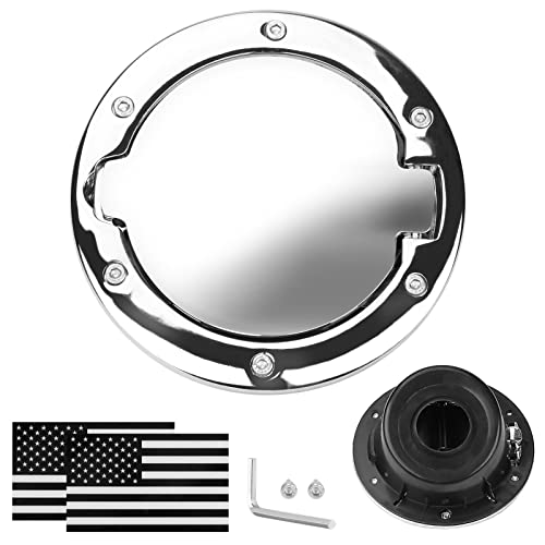 Parfyter Fuel Filler Door Cap Electroplate Silvery Gas Cover Cap Compatible with Jeep Wrangler 2007-2017 JK & Unlimited 2 door and 4 door + US Flag stickers cross bar Accessories，Aluminum+ABS Accessories - Image 2