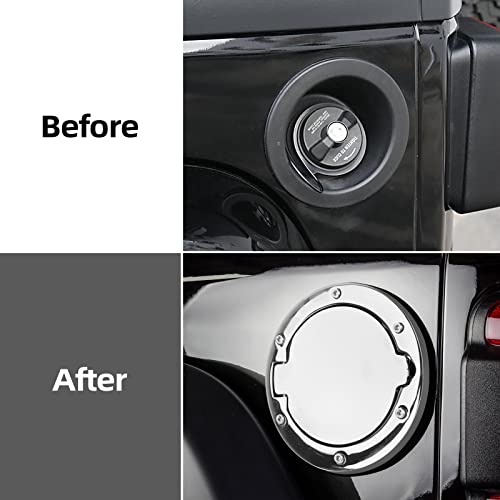 Parfyter Fuel Filler Door Cap Electroplate Silvery Gas Cover Cap Compatible with Jeep Wrangler 2007-2017 JK & Unlimited 2 door and 4 door + US Flag stickers cross bar Accessories，Aluminum+ABS Accessories - Image 3