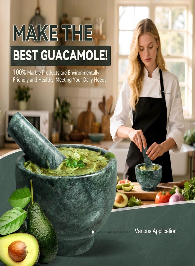 Koville Indian Natural Marble Mortar and Pestle Set, Grinder Bowl for Guacamole, Salsa, Pill Crusher, Spice, Herb, Garlic, Nut, Heavy Duty Grinder for Kitchen - Image 2