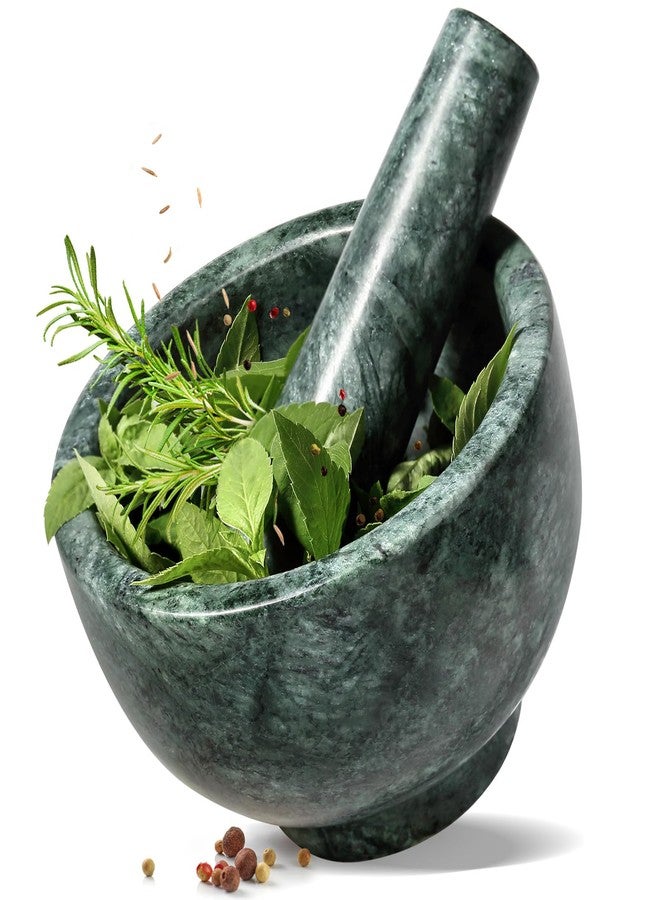 Koville Indian Natural Marble Mortar and Pestle Set, Grinder Bowl for Guacamole, Salsa, Pill Crusher, Spice, Herb, Garlic, Nut, Heavy Duty Grinder for Kitchen - Image 1