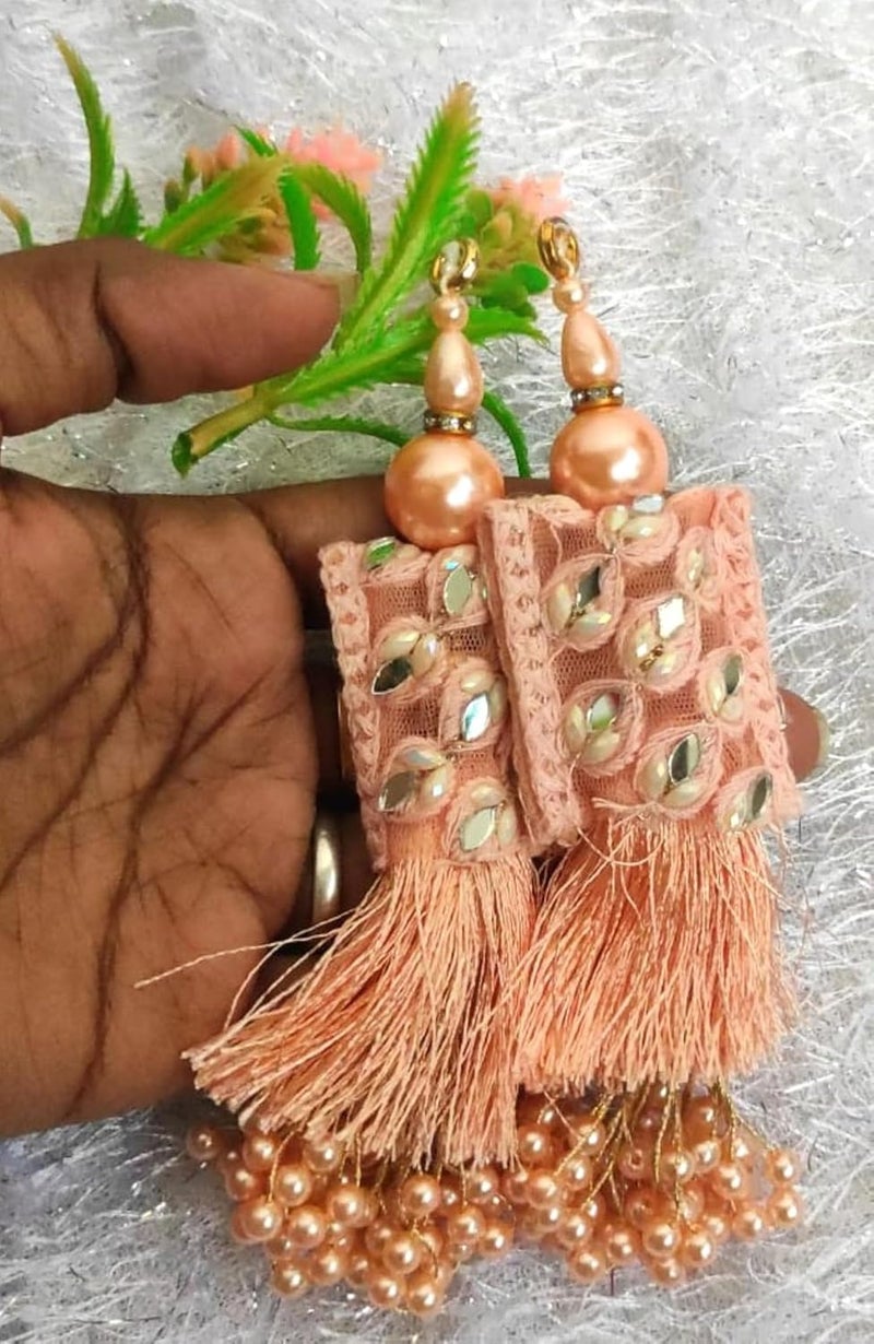 DORI TasselsLATKANElegant Handmade Blouse Hanging Tassel Latkan Decorative Accessories Enhance Your Outfit with Unique Traditional and Stylish Details Set Pack of 2 7 Long 2 Peach - Image 2