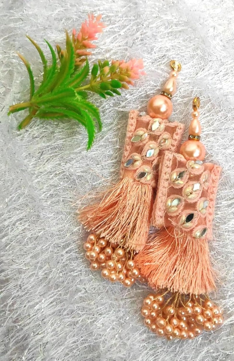 DORI TasselsLATKANElegant Handmade Blouse Hanging Tassel Latkan Decorative Accessories Enhance Your Outfit with Unique Traditional and Stylish Details Set Pack of 2 7 Long 2 Peach - Image 4