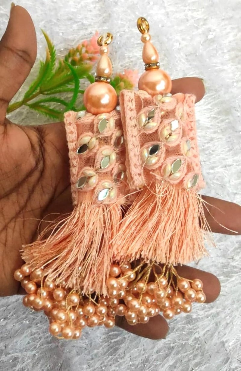 DORI TasselsLATKANElegant Handmade Blouse Hanging Tassel Latkan Decorative Accessories Enhance Your Outfit with Unique Traditional and Stylish Details Set Pack of 2 7 Long 2 Peach - Image 3