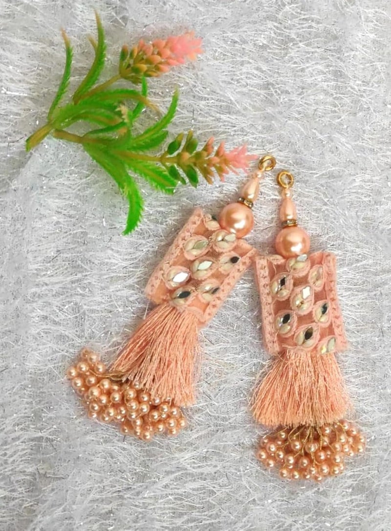 DORI TasselsLATKANElegant Handmade Blouse Hanging Tassel Latkan Decorative Accessories Enhance Your Outfit with Unique Traditional and Stylish Details Set Pack of 2 7 Long 2 Peach - Image 1