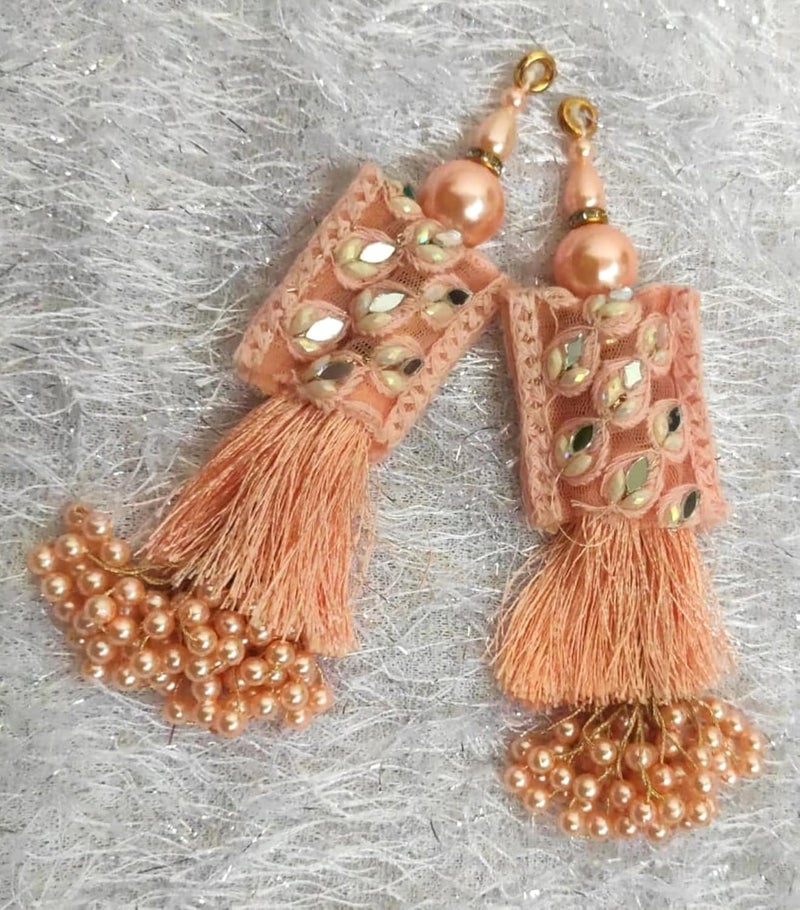 DORI TasselsLATKANElegant Handmade Blouse Hanging Tassel Latkan Decorative Accessories Enhance Your Outfit with Unique Traditional and Stylish Details Set Pack of 2 7 Long 2 Peach - Image 5