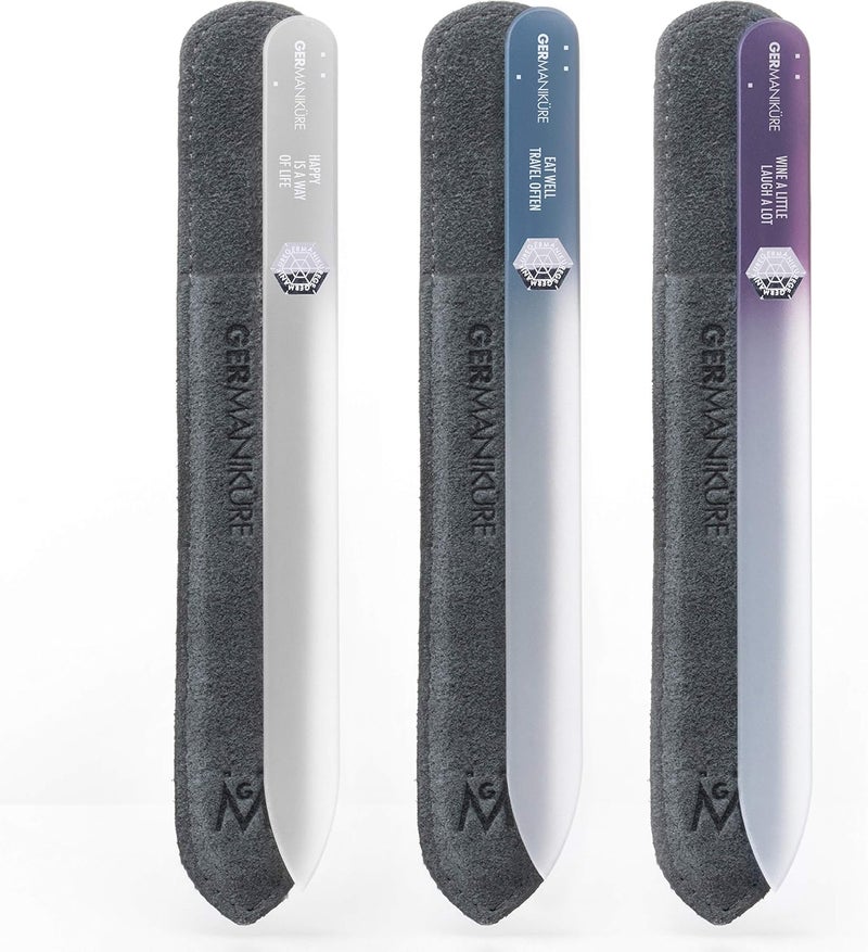 GERMANIKURE Czech Crystal Glass Nail File 3 Pack in Suede Sleeves - Professional Manicure & Pedicure Products for Smooth Easy Shaping of Natural Nails - Ideal Nail Care Gift Gulf popular simple design - Image 1