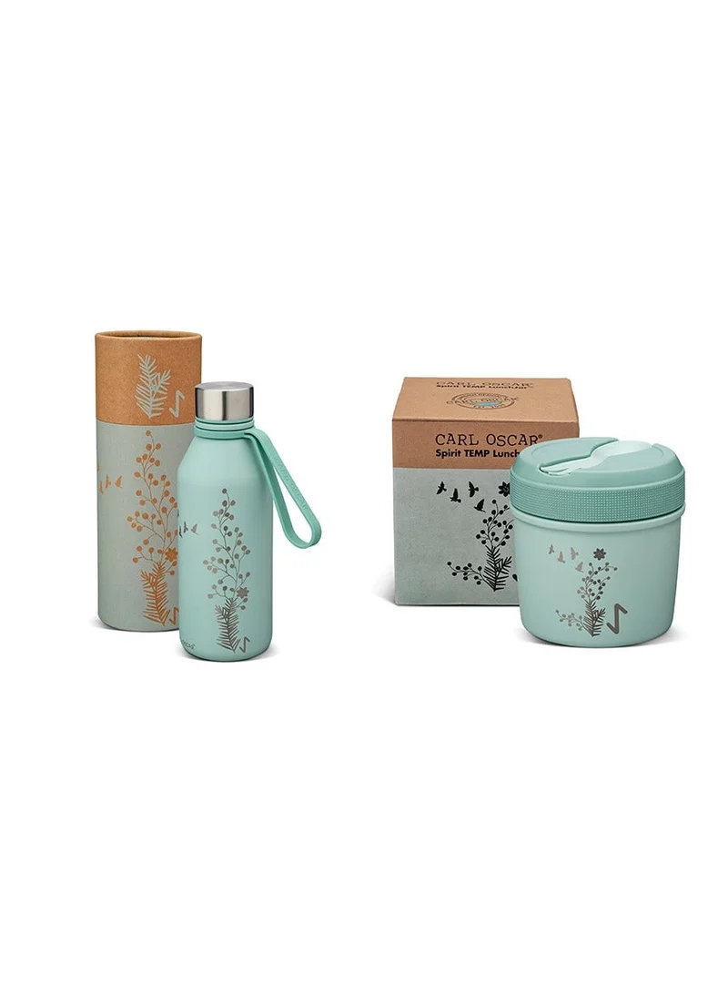 Carl Oscar SPIRIT HARMONY 2PC Combo Pack : Lunch Jar & Flask -  (Stainless steel Insulated Lunch Jar 0.5 L + Flask  0.5L) Coral Green