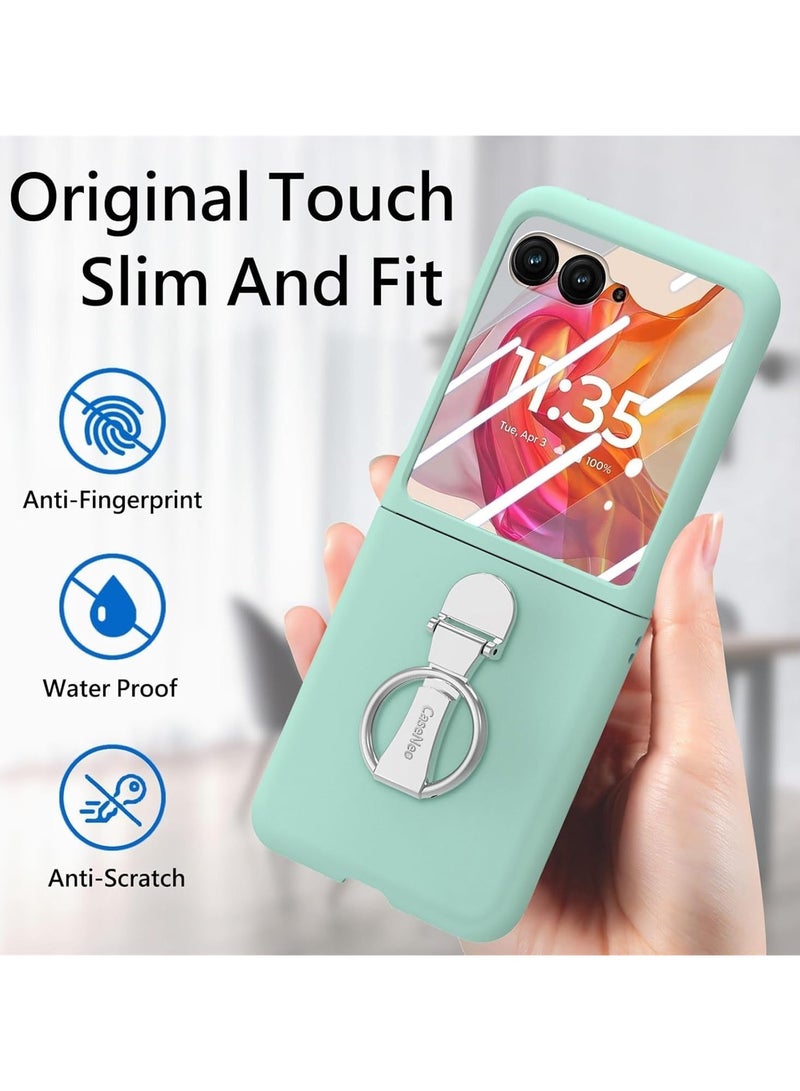 Compatible with Motorola Razr 50 Ultra Case with Ring, with Electroplated Three-axis Ring Stand u0026 Screen Protector,Slim Skin-feeling PC Protective Case for Moto Razr 50 Ultra (Light Green) - Image 5