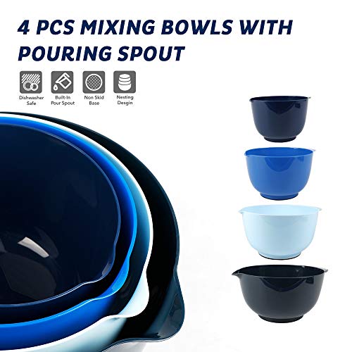 BoxedHome Nesting Plastic Mixing Bowl Set With Pour Spout, Microwave and Dishwasher Safe, BPA free Non-Slip Base, Set of 4 Size 1.7, 2.5, 3.5 and 4.5qt, Great for Prepping, Baking, Cooking (Dark Blue) - Image 4