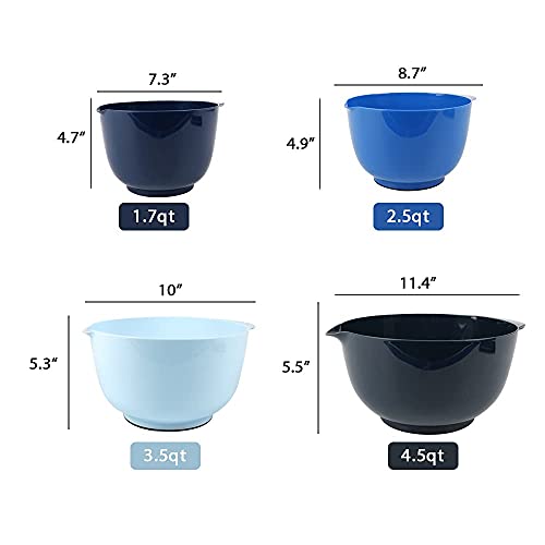 BoxedHome Nesting Plastic Mixing Bowl Set With Pour Spout, Microwave and Dishwasher Safe, BPA free Non-Slip Base, Set of 4 Size 1.7, 2.5, 3.5 and 4.5qt, Great for Prepping, Baking, Cooking (Dark Blue) - Image 2