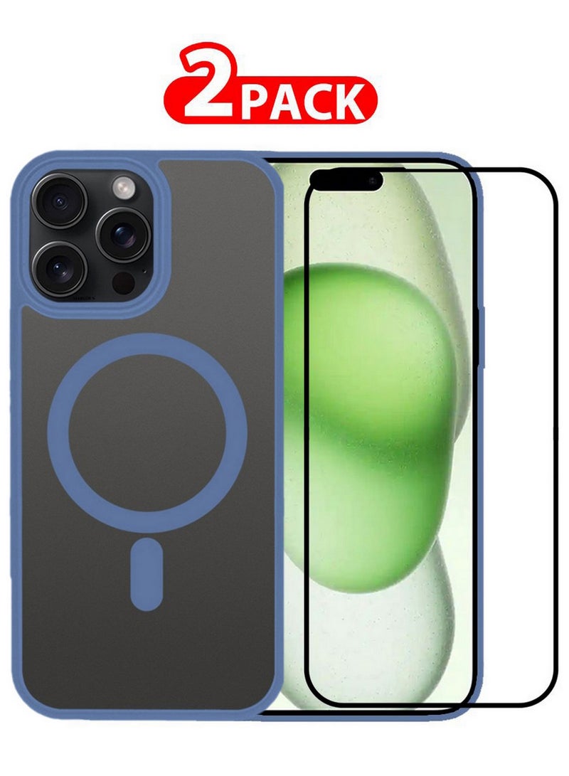 CATANES 2 Pieces Magnetic Slim Protective Case for iPhone 15 Pro - with Wireless Charging Support with 3D Screen Protector - Light Blue - Image 1