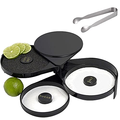 Qicfrk Glass Rimmer Salt Rimmer, 3 Tier Bar Glass Rimmer with 1 Ice Cube Clips Salt Rimmer Set for Margarita Tray and Cocktail Bartender Tool,Salt Box - Image 1