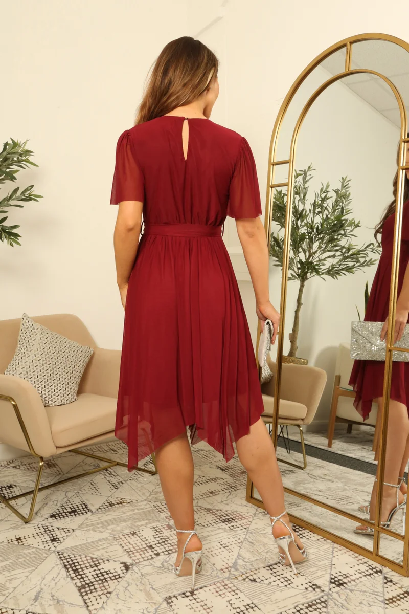 Double Second Wrap Front Tulle Handkerchief Dress