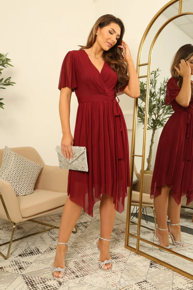 Double Second Wrap Front Tulle Handkerchief Dress