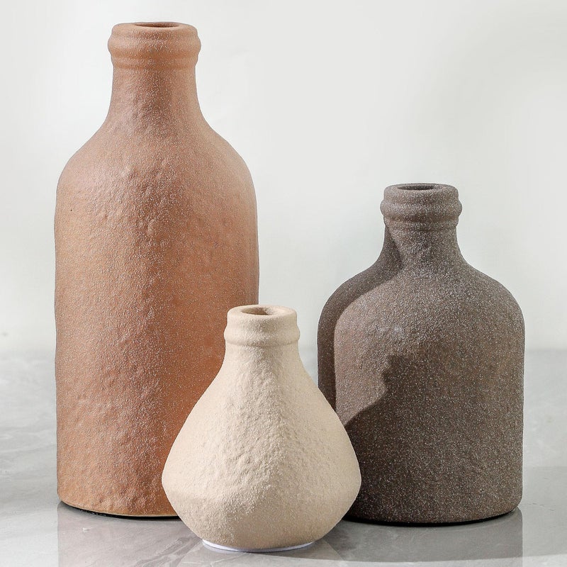 Ceramic Vase Set of 3 Vases Home Decor Decorative Vases for Table Boho Flower Vase Modern Neutral Vases for Room Decor Table MantelEntryway Living Room Kitchen Bedroom Bathroom  Brown