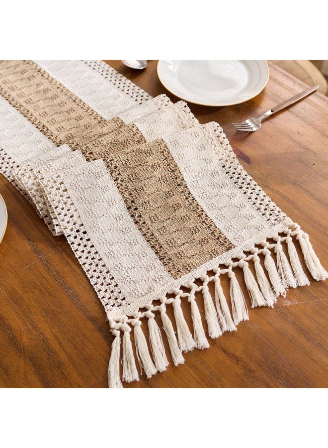 Nordic Style Cotton And Linen Table Runner Color Matching Knot Hollow Tassel Living Room Tv Cabinet Coffee Table Tea Mat Long Decorative Tablecloth