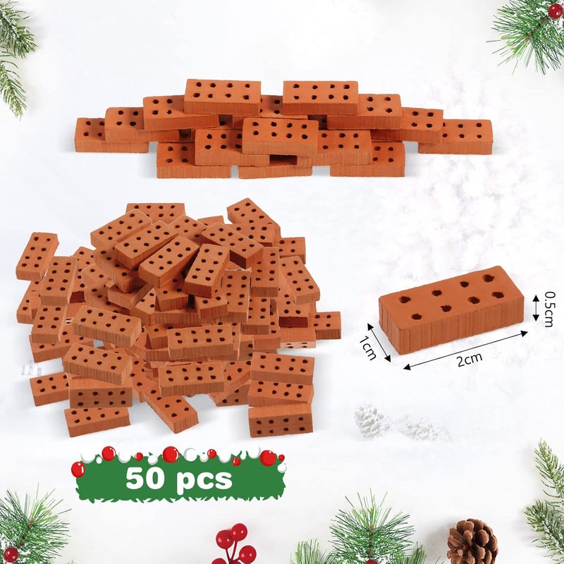 Excefore 50-Piece Miniature Brick Set, Realistic Tiny Building Bricks for DIY Dollhouse, Garden Decor, and Home Projects, Dimensions 0.79 x 0.39 x 0.2 Inches - Ideal for Craft Enthusiasts - Image 2