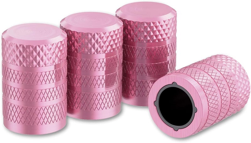 CKAuto Tire Valve Stem Caps, Pink, 4 pcs/Pack, Anodized Aluminum Tire Valve Cap Set, Corrosion Resistant, Universal Stem Covers for Cars Trucks Motorcycles SUVs and Bikes - Image 1
